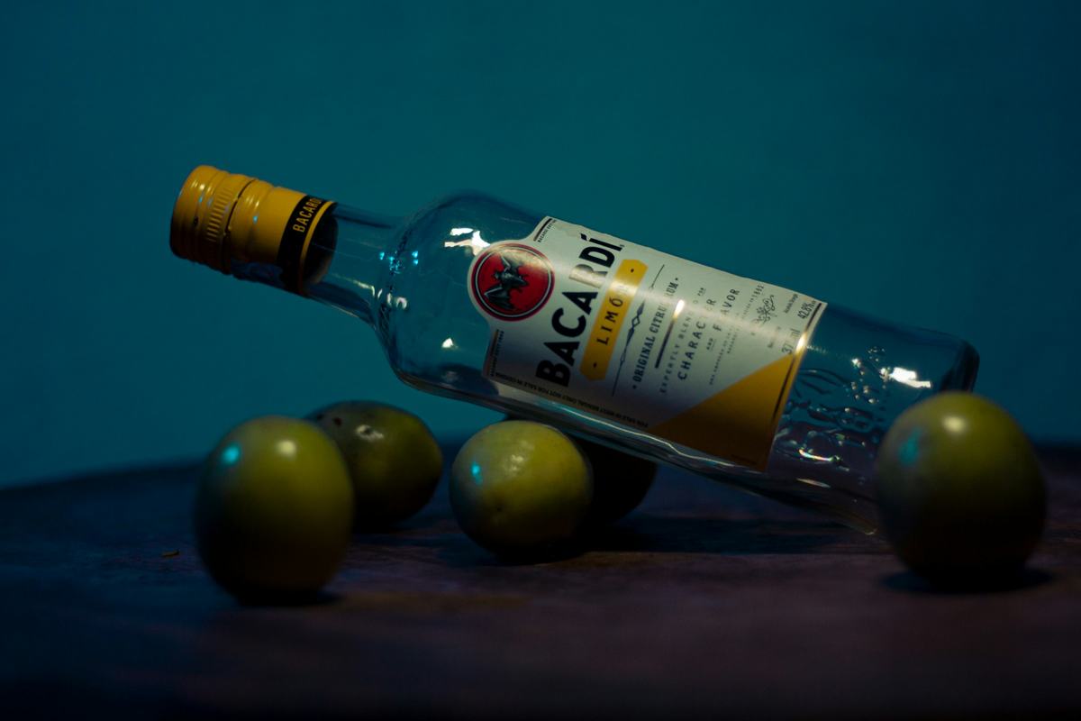 A labelled bottle lit as a finished product still