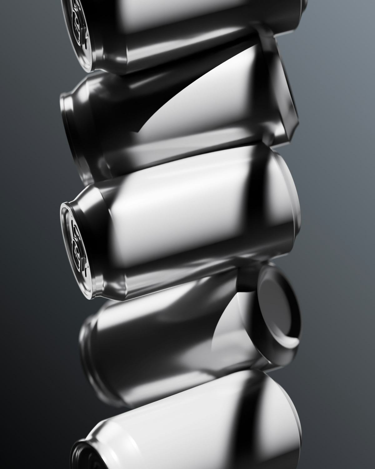 Stacked plain aluminium cans lit as a product still